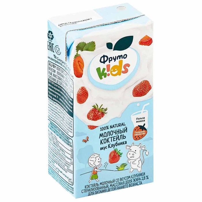 Коктейль молочный Фруто Kids вкус клубника 200мл т/п