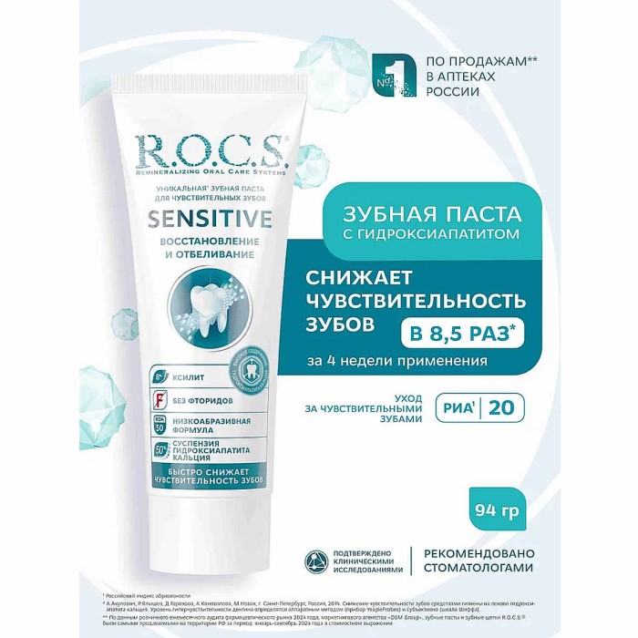 Паста зубная R.O.C.S Sensetive восстановление и отбеливание 94гр к/у