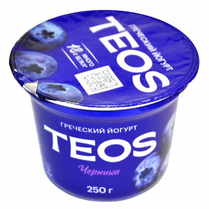 Йогурт Teos Греческий черника 2% 250гр пэт