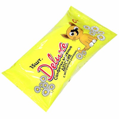 Салфетки влажные Deluxe для детей экстракт ромашки 15шт м/у