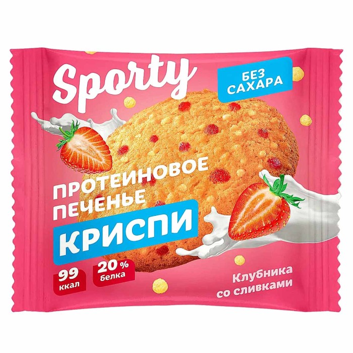 Печенье протеиновое Sporty Криспи клубника со сливками 30гр м/у