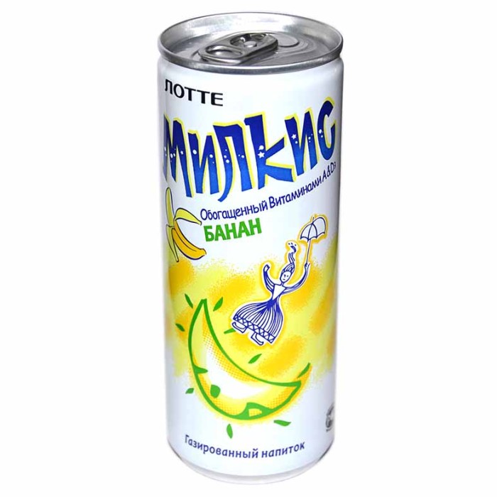 Напиток Lotte Милкис банан газ 250мл ж/б