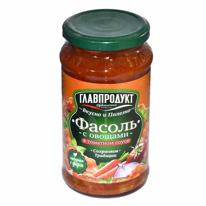 Фасоль Главпродукт с овощами в т/с 470гр ж/б