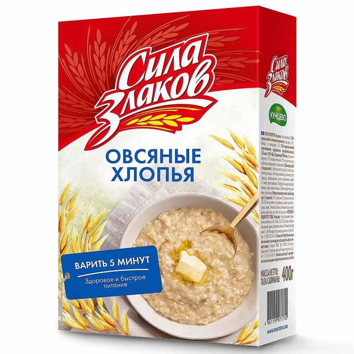 Хлопья овсяные Кунцево Сила Злаков треб варки 400гр к/у