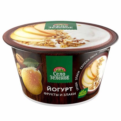 Йогурт Село Зеленое груша-злаки-семена льна- грецкий орех 3,2% 180гр пэт