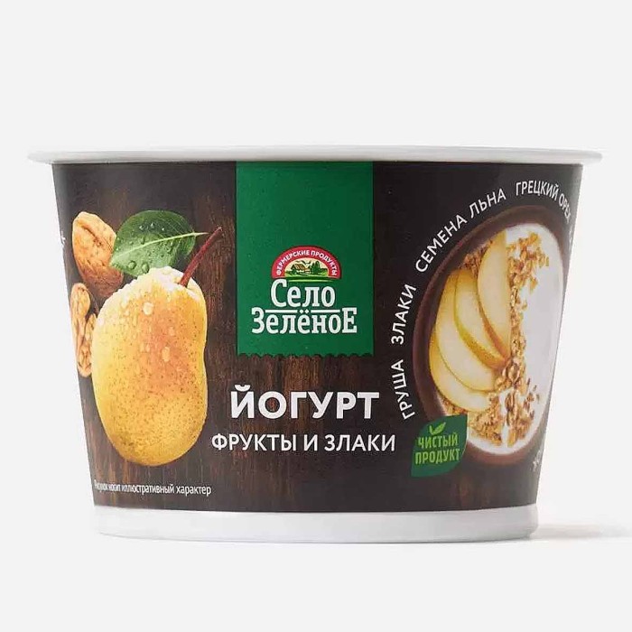 Йогурт Село Зеленое груша-злаки-семена льна- грецкий орех 3,2% 180гр пэт
