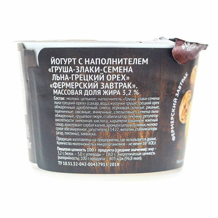 Йогурт Село Зеленое груша-злаки-семена льна- грецкий орех 3,2% 180гр пэт