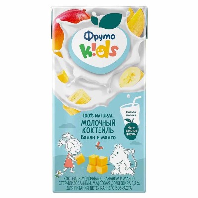 Коктейль молочный Фруто Kids банан-манго 200мл т/п