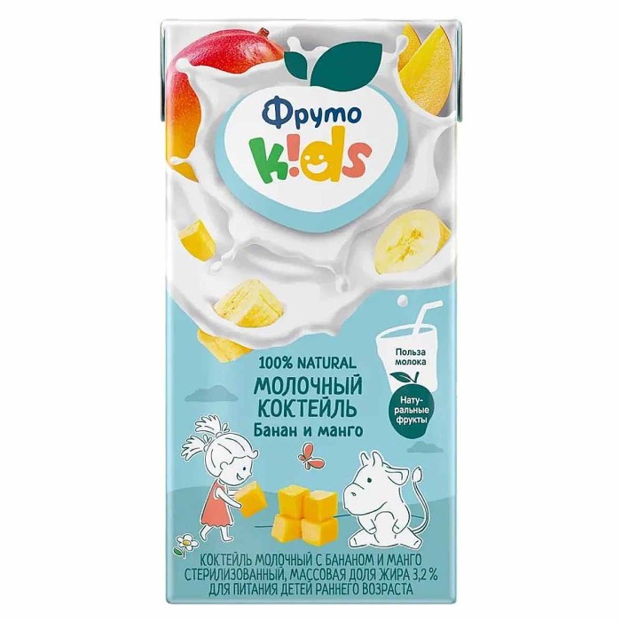 Коктейль молочный Фруто Kids банан-манго 200мл т/п