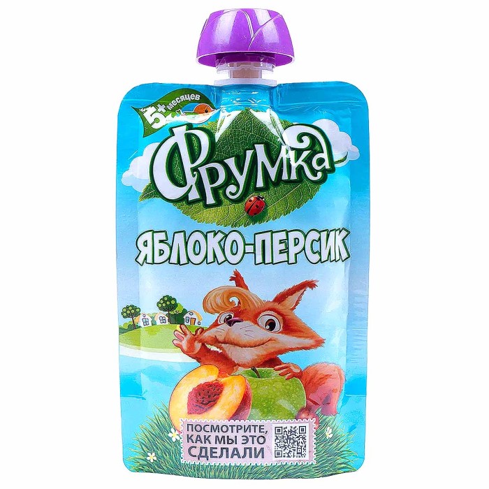 Пюре Фрумка яблоко-персик с 5мес 90гр пауч