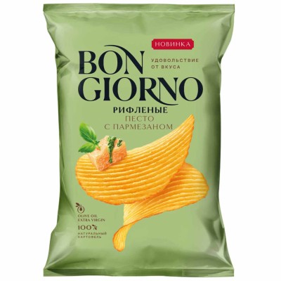 Чипсы Bon Griorno рифленые вкус Песто с пармезаном 80гр м/у