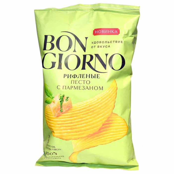 Чипсы Bon Griorno рифленые вкус Песто с пармезаном 80гр м/у