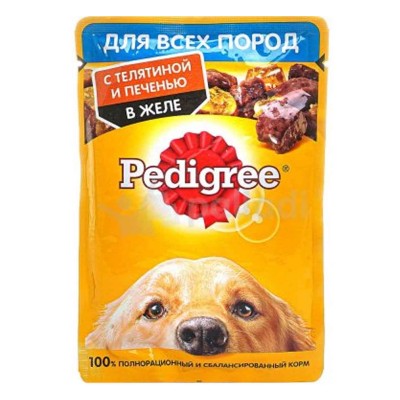 Корм для собак Pedigree телятина,печень желе 85гр пауч