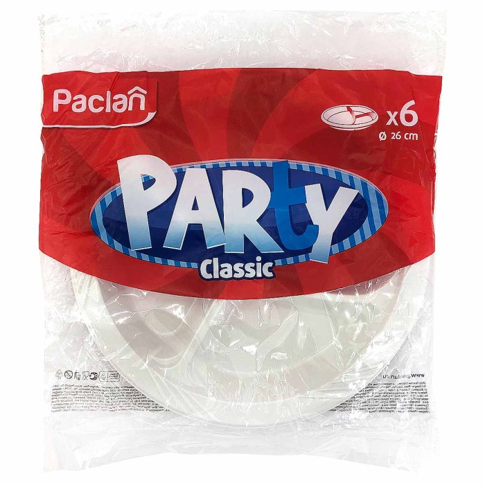 Тарелка Paclan Party пластик белая 3-х секционная 260мм 6шт м/у