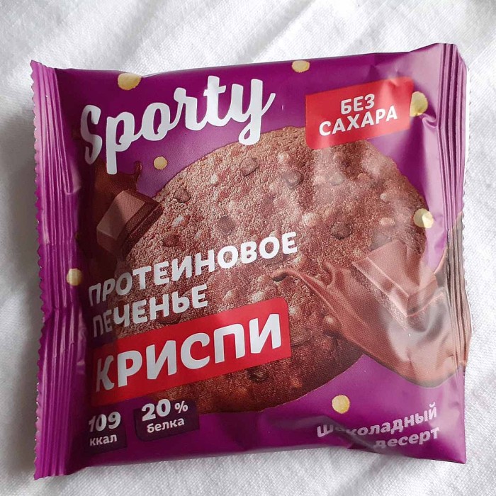 Печенье протеиновое Sporty Криспи шоколадный десерт 30гр м/у