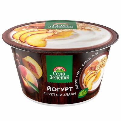Йогурт Село Зеленое персик-курага-орехи-мед 3,2% 180гр пэт