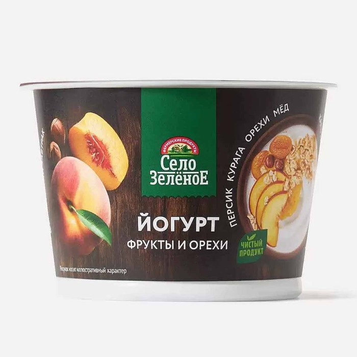 Йогурт Село Зеленое персик-курага-орехи-мед 3,2% 180гр пэт