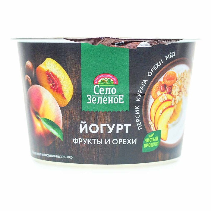 Йогурт Село Зеленое персик-курага-орехи-мед 3,2% 180гр пэт