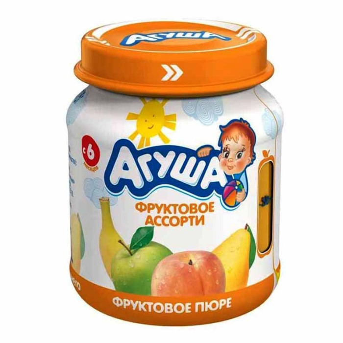 Пюре Агуша фруктовое ассорти с 6мес 115гр ст/б