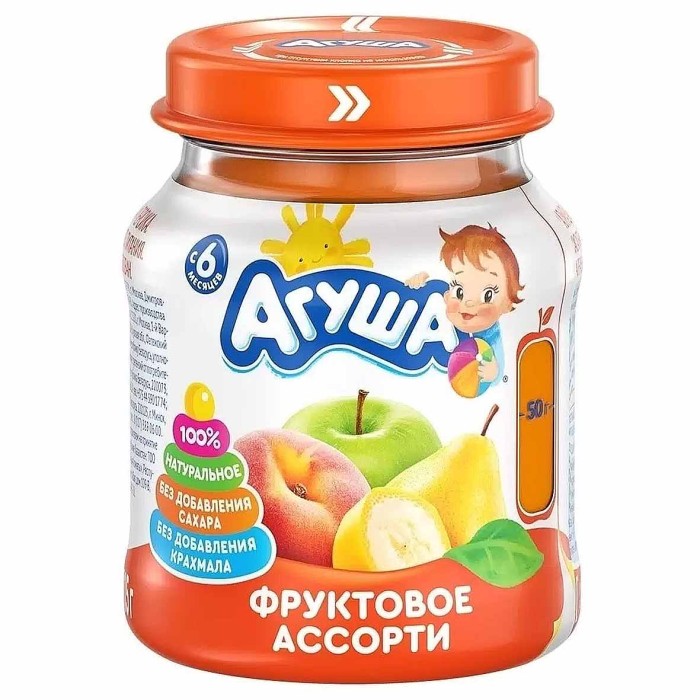 Пюре Агуша фруктовое ассорти с 6мес 115гр ст/б