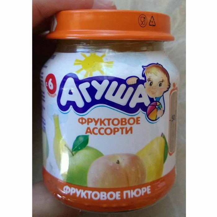 Пюре Агуша фруктовое ассорти с 6мес 115гр ст/б