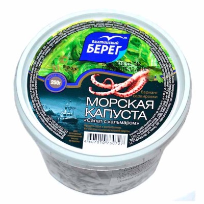 Салат Балтийский Берег из морской капусты с кальмаром 250гр пэт