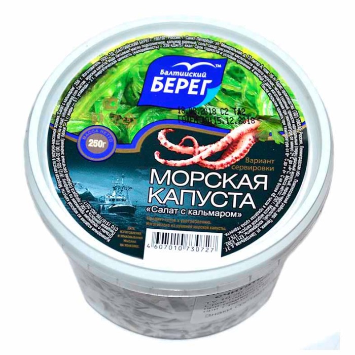 Салат Балтийский Берег из морской капусты с кальмаром 250гр пэт