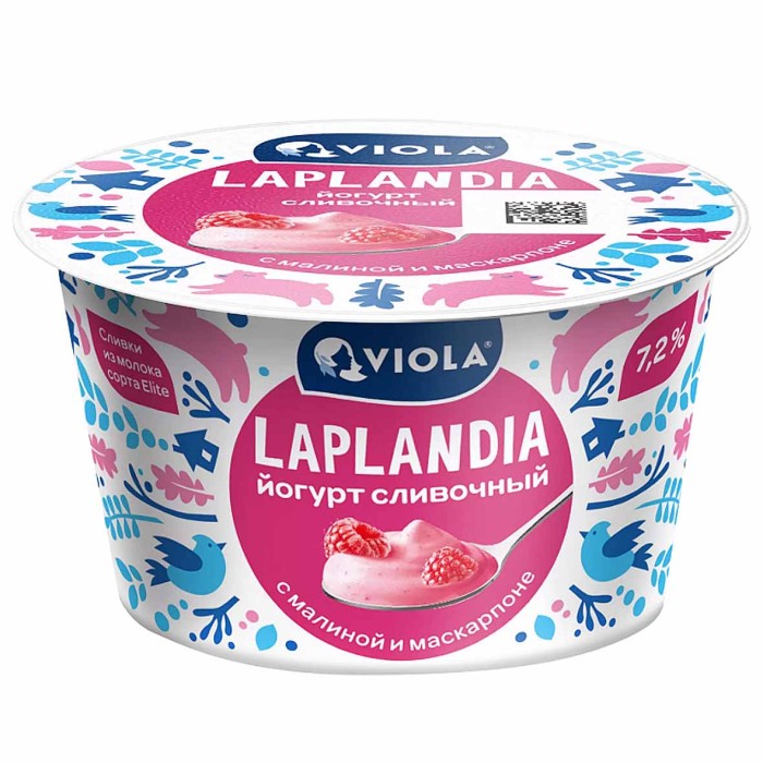 Йогурт Viola Laplandia сливочный с малиной и маскарпоне 7,2% 180гр пэт