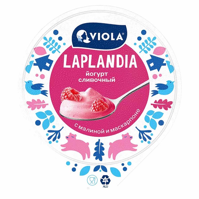 Йогурт Viola Laplandia сливочный с малиной и маскарпоне 7,2% 180гр пэт