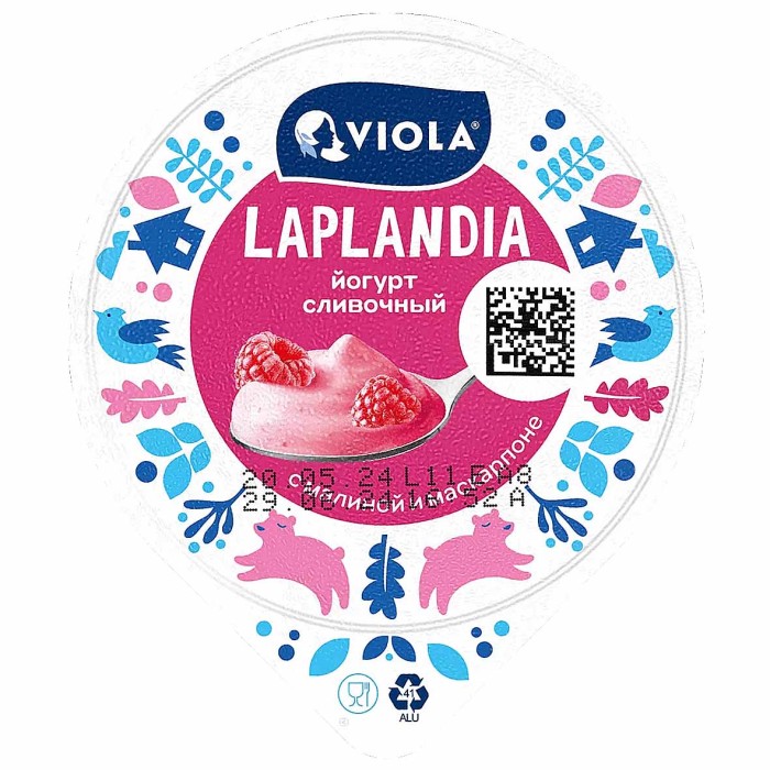 Йогурт Viola Laplandia сливочный с малиной и маскарпоне 7,2% 180гр пэт