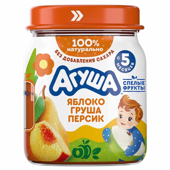Пюре Агуша яблоко-груша-персик с 5мес 100гр ст/б