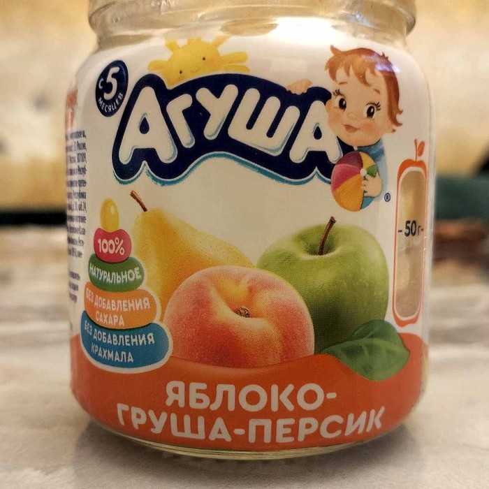 Пюре Агуша яблоко-груша-персик с 5мес 100гр ст/б
