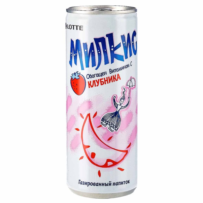 Напиток Lotte Милкис клубника газ 250мл ж/б