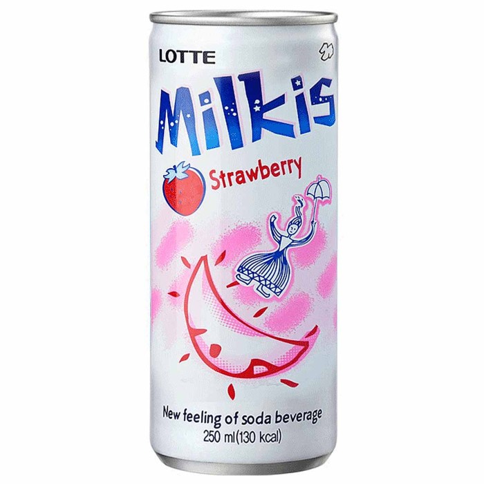 Напиток Lotte Милкис клубника газ 250мл ж/б