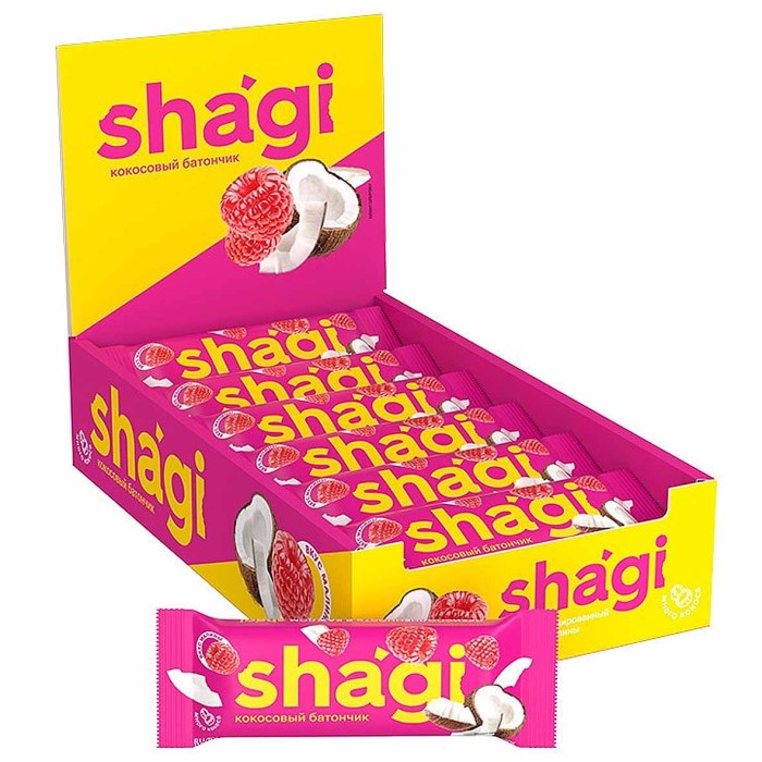 Батончик кокосовый Shagi со вкусом малины глазир 40гр м/у