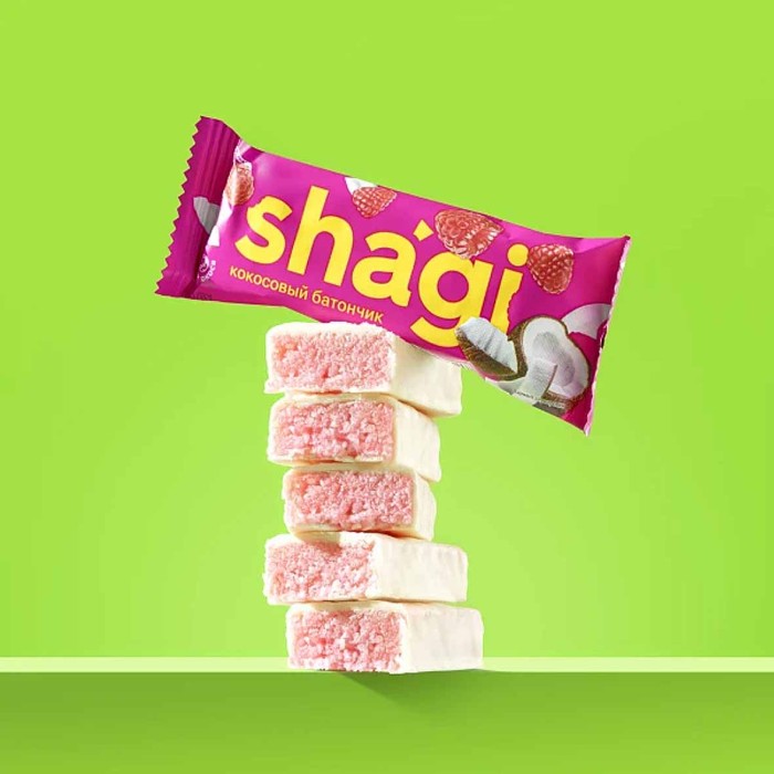 Батончик кокосовый Shagi со вкусом малины глазир 40гр м/у