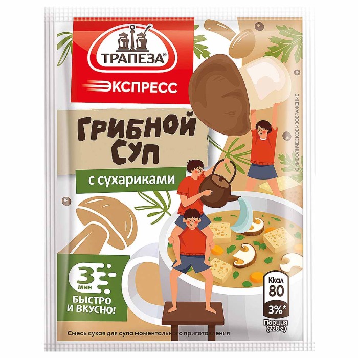 Суп Трапеза экспресс грибной с сухариками 20гр м/у