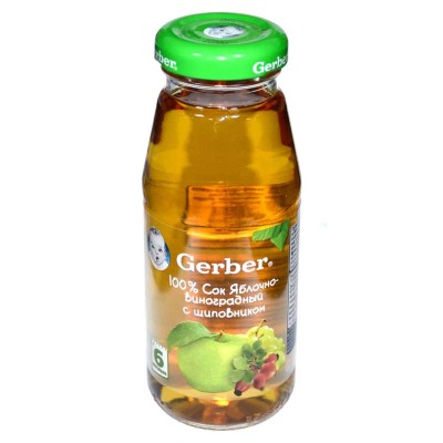 Сок Gerber яблоко,виноград,шиповник с 6мес 175мл ст/б