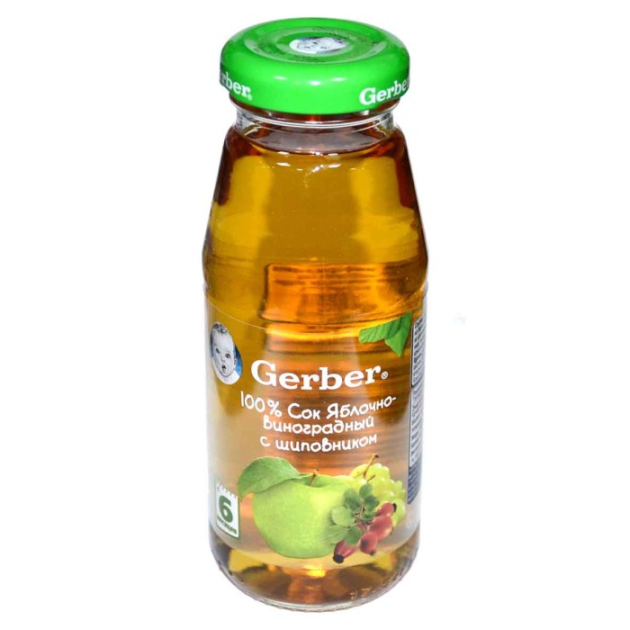 Сок Gerber яблоко,виноград,шиповник с 6мес 175мл ст/б