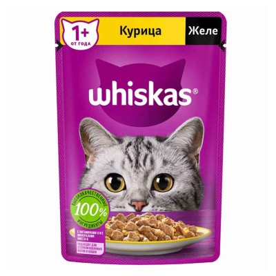 Корм для кошек Whiskas желе с курицей 75гр пауч