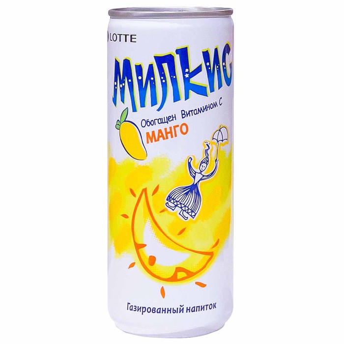 Напиток Lotte Милкис манго газ 250мл ж/б