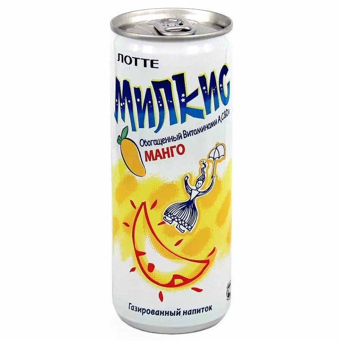 Напиток Lotte Милкис манго газ 250мл ж/б