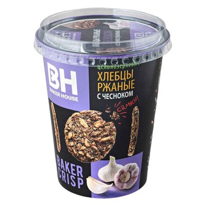 Хлебцы Baker Hause цельнозерновые,ржаные с чесноком 90гр м/у