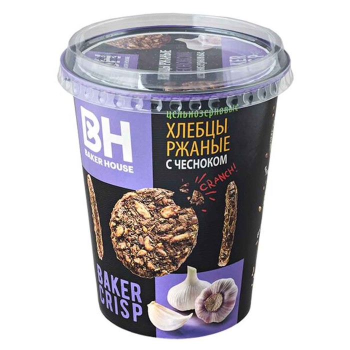 Хлебцы Baker Hause цельнозерновые,ржаные с чесноком 90гр м/у