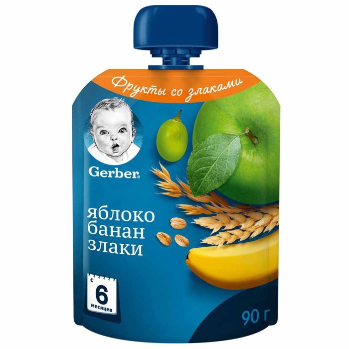 Пюре Gerber яблоко,банан,злаки с 6мес 90гр пауч
