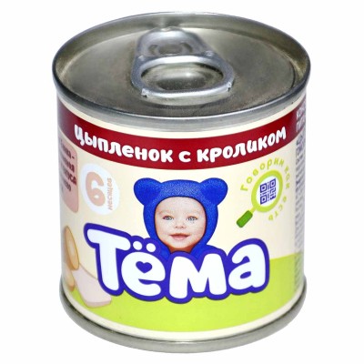 Пюре Тема цыпленок-кролик с 6мес 90гр ж/б