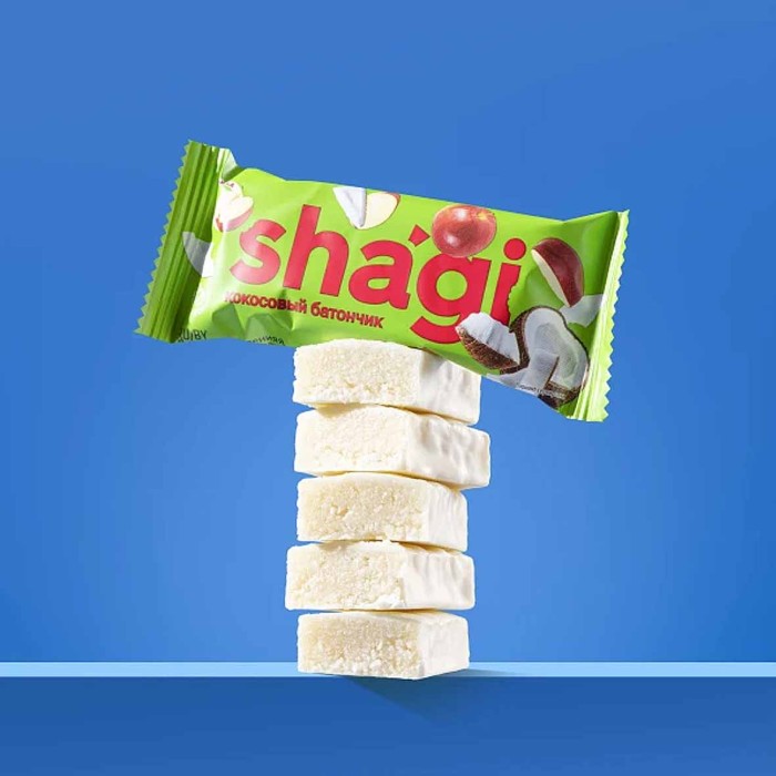 Батончик кокосовый Shagi со вкусом яблока глазир 40гр м/у
