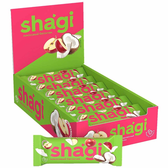 Батончик кокосовый Shagi со вкусом яблока глазир 40гр м/у