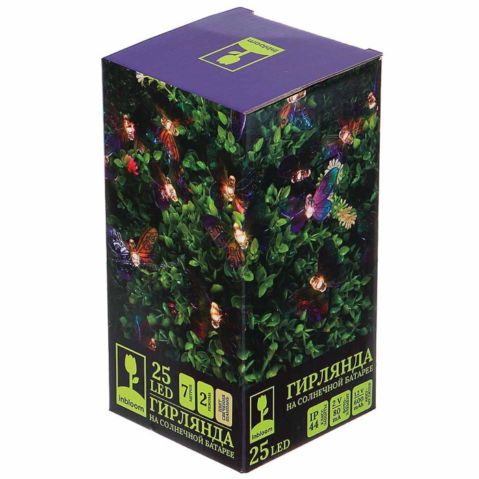 Украшение новогоднее Гирлянда Inbloom шампань на солн батарее 25LED 7м арт185-058