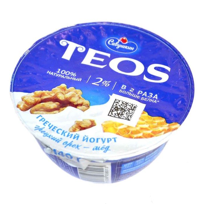 Йогурт Teos Греческий грецкий орех-мед 2% 140гр пэт